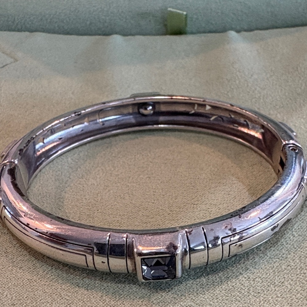 Silver Bangle Bracelet with Blue Stone